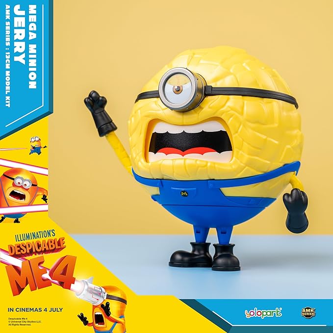 YOLOPARK Despicable Me 4 Toys, 4.7 Inch Minions Mega Jerry Action Figures, 360° Rotatable Body with 3 Changeable Facial Expressions Minion Model Kits, Gifts for Kids Ages 8 Years & Older