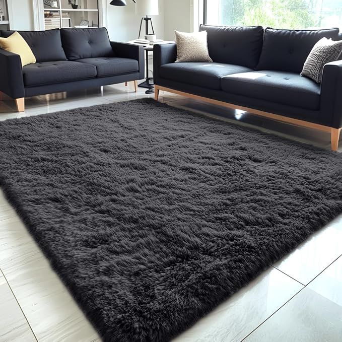OLANLY 5x6 Area Rugs for Living Room Bedroom, Machine Washable Soft Fluffy Shaggy Bedside Rug, Indoor Floor Carpet for Kids Girls and Boys, Dorms, Nursery Rooms, Home Decor Aesthetic, Black