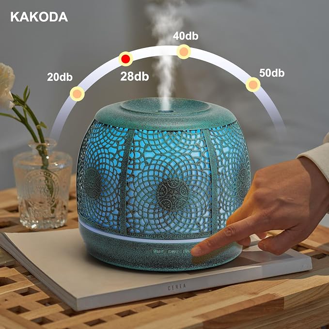 Large Essential Oil Aromatherapy Diffuser for Home Bedroom Metal Hollow Decorative Room Ultrasonic Air Scent Mist Aroma Diffuser 500ML Defusers -Green Copper