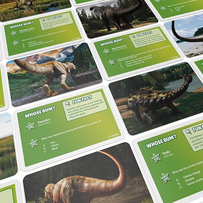 Name That Bumhole: Dino Edition - Guess The Dinosaurs from Their Bumholes - Animal Trivia Game - 55 Flashcards (17.5 x 8.5 cm)