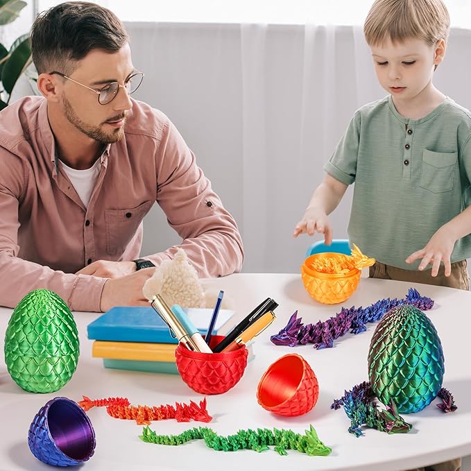 12''3D Printed Dragon and 4.73''Egg - 3D Printed Toys, Articulated Crystal Dragon Egg with Dragons Inside Fidget Toy, Decor Dragons Collectible Figurines (Laser Green,12inch)