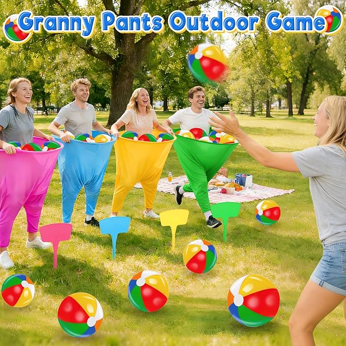 Granny Pants Yard Game, Granny Pants Party Game with Oversized Pants Bouncy Balls Ground Stakes Storage Bag and Air Pumps, Outdoor Tossing Games for Adults Family Carnival Party Reunion Gathering