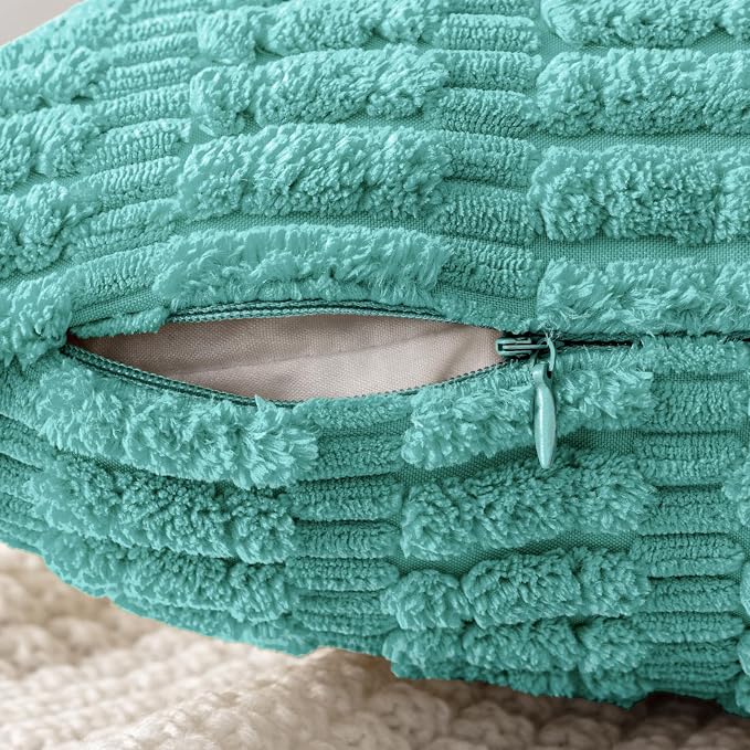 MIULEE Corduroy Decorative Throw Pillow Covers 20x20 Aqua Green Pack of 2 | Soft Boho Striped Pillow Covers Modern Farmhouse Home Decor For Sofa Living Room Couch Bed