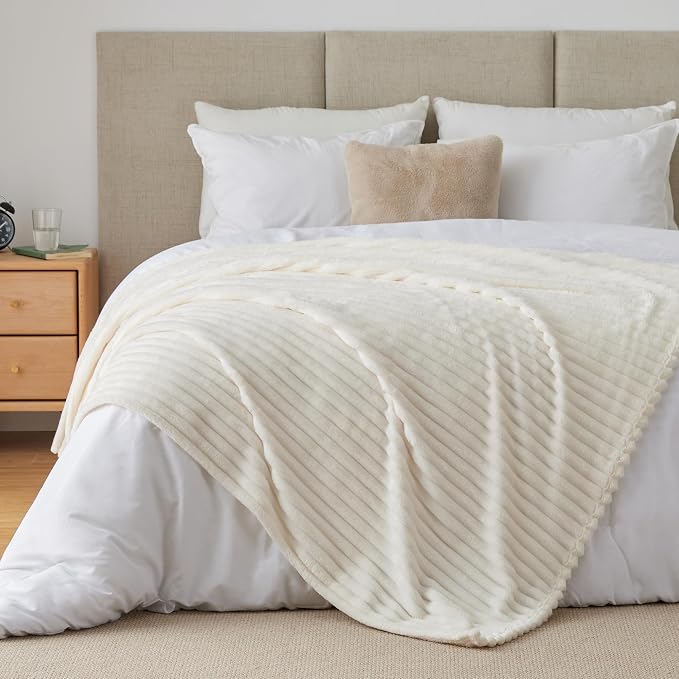 BEDELITE Ribbed Twin Blanket for Couch & Bed, Cream, 60"x80" | Ultra-Soft Plush Fleece, Cozy, Warm Yet Lightweight, Ribbed Texture, Home Decor, Machine Washable, Giftable, All-Season Use
