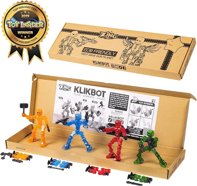 Zing Klikbot, Complete Set of 4 Poseable Action Figures with Weapons, Translucent, Create Stop Motion Animation, for Ages 6 and Up (Series 1 Heroes)