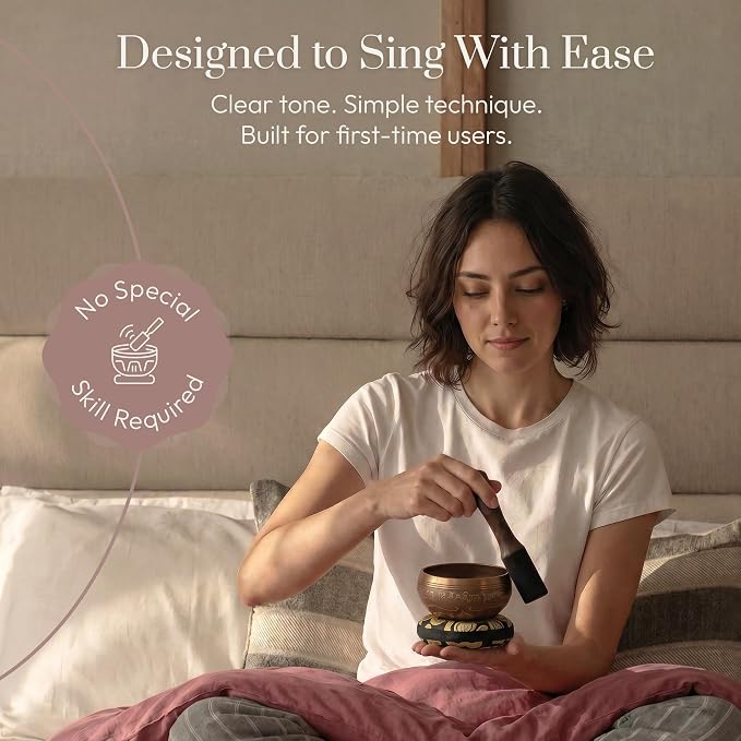 Silent Mind Tibetan Singing Bowl Set – Easy to Play & Beginner Friendly Meditation Bowl with Cushion & Mallet | Stress Relief & Mindfulness | Gift-Ready