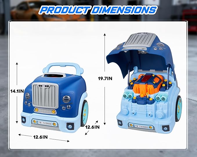 Interactive Truck Engine Toy with Removable Parts - Lights, Sounds, and Fun for Young Mechanics -Unleash Their Creativity and Motor Skills with This Truck Engine Toy (Bule)