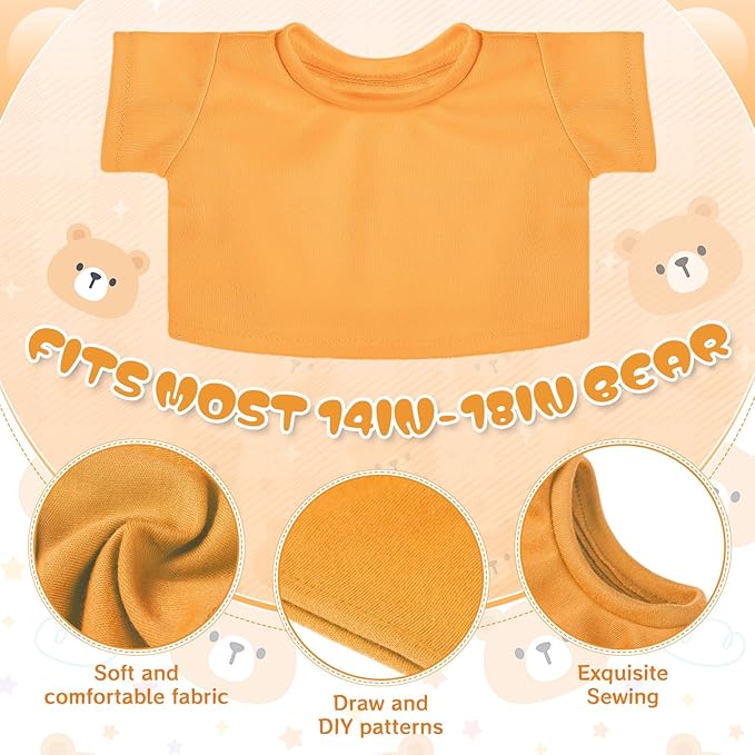 Skylety 6 Pcs Bear Clothes Basic Tee Shirt Classic Stuffed T Shirt Plush Crew Neck for Stuffed Bears Doll with 14 - 18 Inch, Bear Not Included (Multicolor 2)