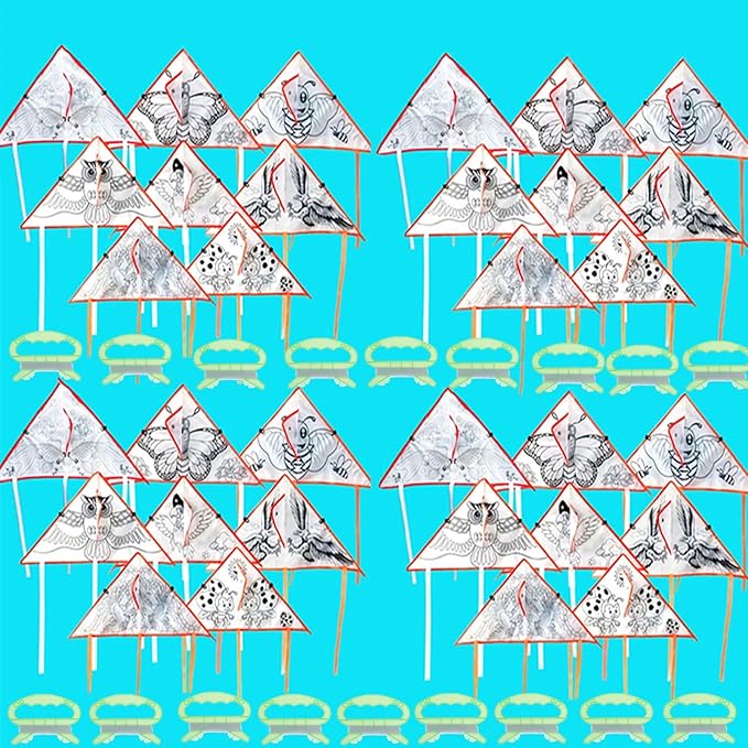 20 Pack DIY Coloring Kite Kit for Kids Pre-Printed Cartoon Animal Pattern Kites for Beginners Easy to Fly Kite Set with Line Handle for Birthday Party Favors School Craft