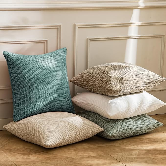 a moment Teal Chenille Throw Pillow Covers 22x22 Inch Pack of 2 Modern Decorative Throw Pillow Covers Farmhouse Cross Covers Home Decor for Sofa Bedroom Living Room