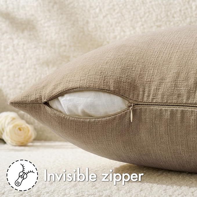 MIULEE Light Brown Chenille Couch Throw Pillow Covers, 20x20 | Set of 2, Farmhouse Rustic Home Decor, Decorative Pillowcases for Sofa Living Room Bed