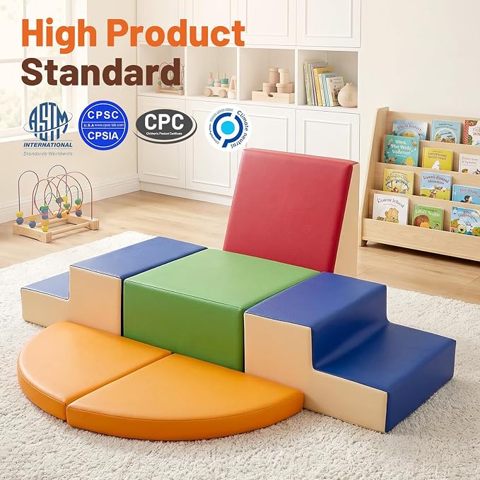 TODIBY 6-Piece Soft PU Leather Toddlers Climbing Toys (XL Size), Baby Foam Climbing Blocks, Extra Large Foam Play Gym Climber Structures for Toddler 3, Indoor Climb and Crawl Activity Play Set