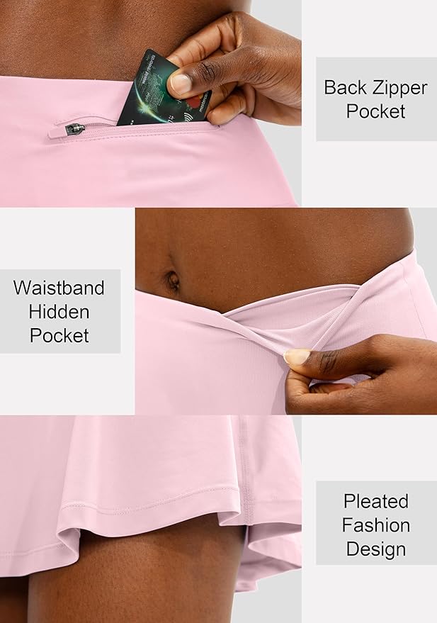 Pleated Tennis Skirt with 4 Pockets | 14", 3.5" High Waisted, Soft, Lightweight, Mesh Built-in Shorts, Dressy, Casual, Athletic, Golf, Skort for Women