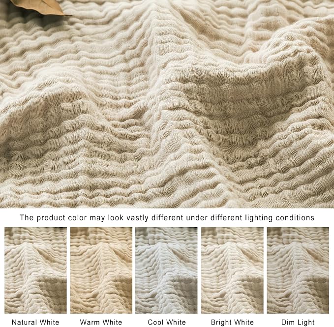 EMME Cotton Blanket Queen Size for Bed Soft Muslin Bed Blankets 90"x90" Beige Lightweight Breathable Bedspread Coverlet All Season Gauze
