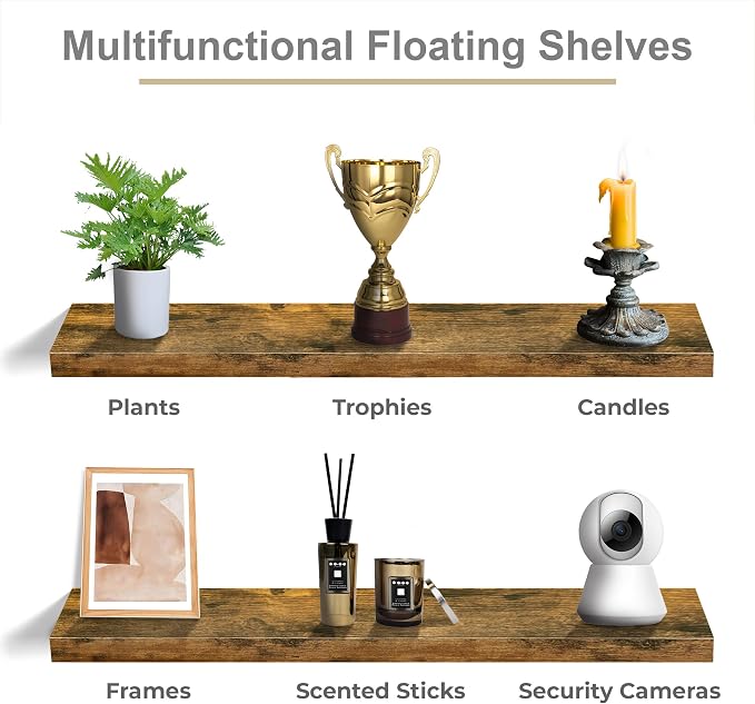 Sorbus Floating Shelves for Wall - 35 Inch Long Bathroom Shelves, Wall Decor for Bedroom, Kitchen, Living Room & Book Storage - Mounted Floating Shelf with Invisible Brackets (Rustic Brown, 3 Pack)