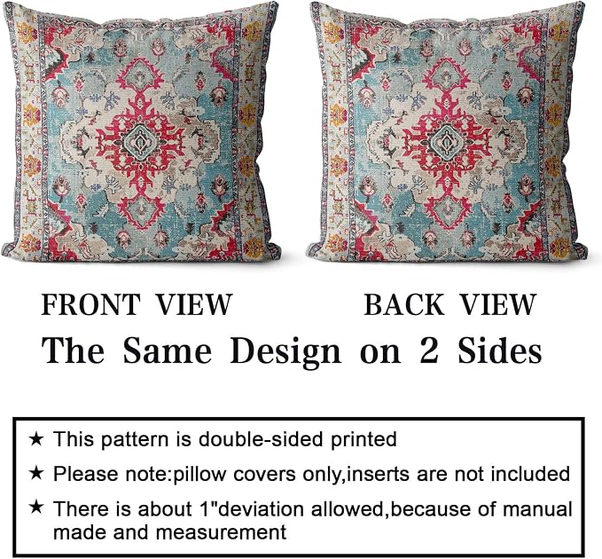 Snycler Boho Throw Pillow Covers 20x20 inch Set of 2 Boho Rug Carpet Double Sided Pattern Cotton Soft Pillow Case Cushion Cover Pillowcase for Couch Sofa Bed Decorative (Rose Red)