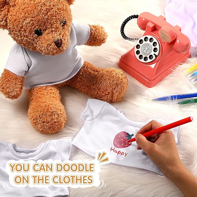 Skylety 6 Pcs Bear Clothes Basic Tee Shirt Classic Stuffed T Shirt Plush Crew Neck for Stuffed Bears Doll with 14 - 18 Inch, Bear Not Included(White)