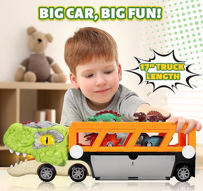 Dinosaur Toys for Kids 3-5, 5-7 Year Old Boys, Big Dinosaur Truck with 10 Mini Cars, Dino Toys for Ages 2-4, Kids Toy T-Rex Transport Carrier Truck, Birthday Gifts for 3 4 5 Year Old Toddler Boys