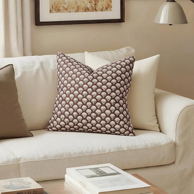 MIULEE Floral Print Decorative Pillow Covers 18x18, Withered Rose | Vintage Boho Farmhouse Modern Home Decor, Set of 2, Block Print Cushion Covers for Couch Sofa Bed Living Room
