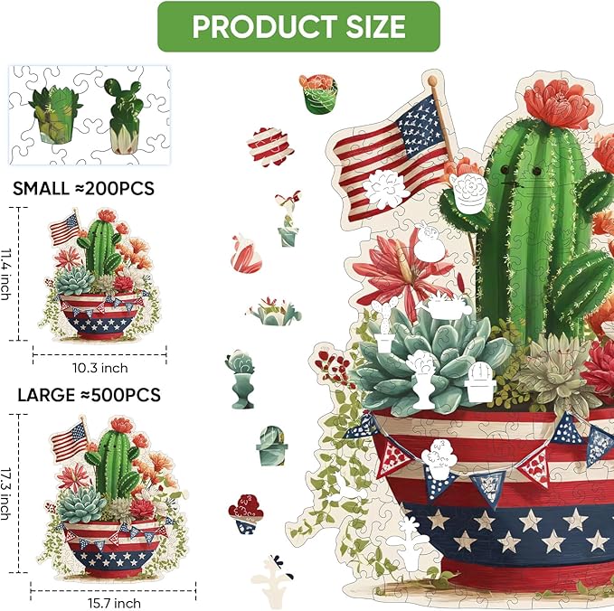 MEATRN Wooden Puzzles for Adults - Artistic Succulent Cactus Wooden Jigsaw Puzzles, Premium Plant Wood Puzzle for Relaxation and Home Décor, Collectible Gift, 207 Pcs, 10.3 x 11.4in