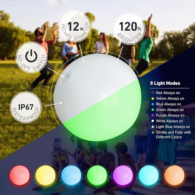 Pool Toys - 4/8 Pack Light Up Beach Balls for Kids w/ 8 Light Modes, Pool Beach Games Balls for Outdoor or Indoor Activities, Glow in The Dark Pool Beach Decorations for Kids and Adults