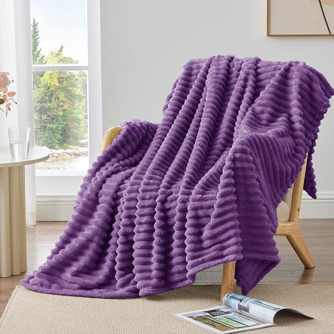 BEDELITE Ribbed Twin Blanket for Couch & Bed, Purple, 60"x80" | Ultra-Soft Plush Fleece, Cozy, Warm Yet Lightweight, Ribbed Texture, Home Decor, Machine Washable, Giftable, All-Season Use