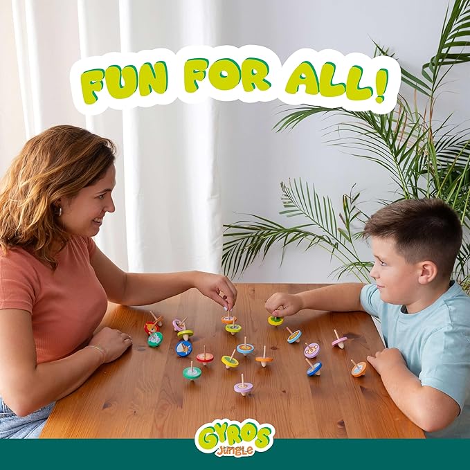 Wood Spinning Top 40 Pack Jungle Kids Party Favors - BONNYCO | Spinning Tops Goodie Bags Stuffers for Kids 3-5 4-8, Return Gifts for Birthday Party | Goody Bag Stuffers Pinata Classroom Prizes Rewards
