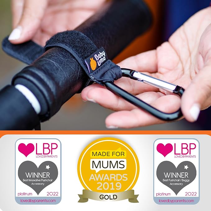 Baby Uma Baby Stroller Hooks for Bags - 4-Pack of Stroller Clips for Diaper Bag, Carry 11 lbs per Stroller Carabiner Clip, Adjustable Stroller Straps, Bag Hook, Universal Stroller Accessories
