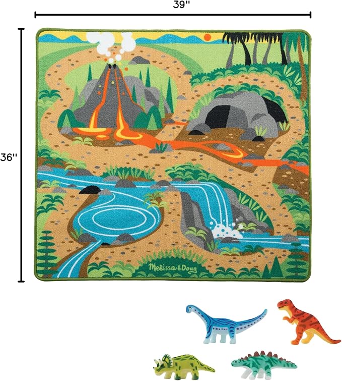 Melissa & Doug Prehistoric Playground Dinosaur Activity Rug (39 x 36 inches) - 4 Toy Animals