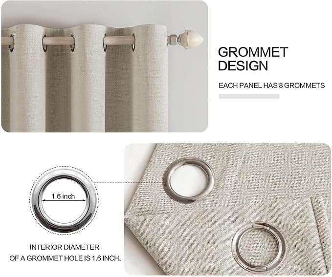 MIULEE 100% Blackout Linen Curtains for Bedroom Thermal Insulated Cobblestone Grommet Room Darkening Curtains & Drapes for Living Room 52 x 108 Inch (2 Panels)