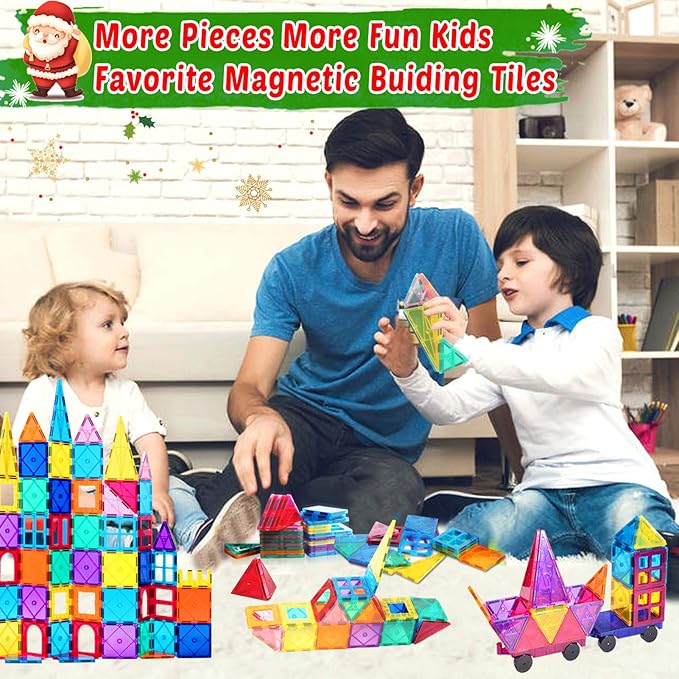 100PCS Magnetic Tiles Blocks for Kids Ages 3-5 4-8 with 2 Cars,STEM Learning Educational Preschool Magnet Building Toys for Toddlers,Christmas Birthday Gifts Toys for 3 4 5 6 7 8+ Year Old Boys Girls
