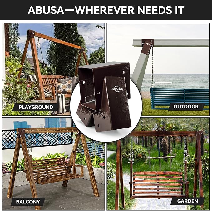 ABUSA Heavy Duty Swing Sets Brackets Including 2 Bronze A-Frame Swing Set Brackets and 4 Swing Hangers for Playground Equipment Mounting Parts Hardware Included (Bronze)