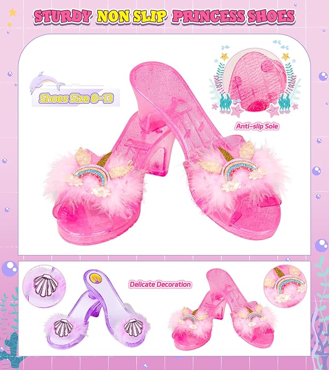 Princess Dress Up, Dress Up Clothes for Girls Princess Toys Set with Princess Capes Princess Shoes Princess Dress Jewelry, Birthday Christmas Gifts for Toddles Girls 3 4 5 6 Years