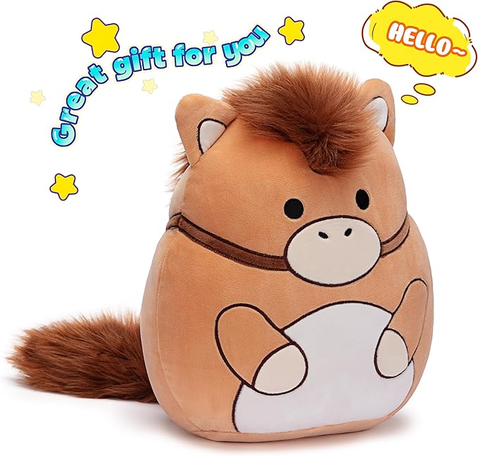 Original 12-inch Horse Plush Pillow Stuffed Animal Toy,Big Size Soft Cute Fat Cuddle Huggable Adorable Plushie,Gift for Kids