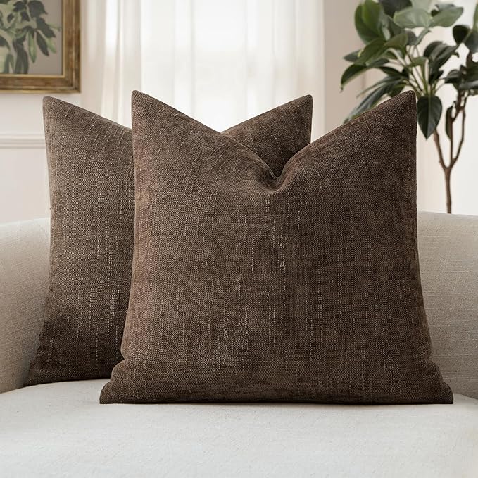 MIULEE 24x24 Inch Euro Textured Chenille Pillow Covers Chocolate Brown | Pack of 2 Decorative Soft Throw Pillows,Solid Textured Cushion Covers,Modern Home Decor for Bed Couch Sofa Bedroom Livingroom