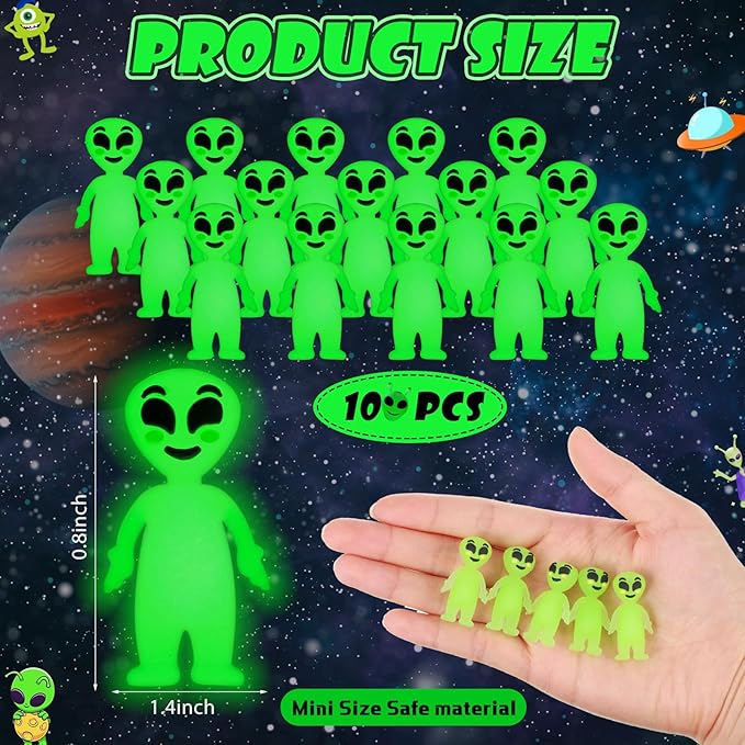 100 Pcs Halloween Mini Alien Figure Glow in The Dark Small Luminous Alien Figurine to Hide and Seek for Halloween Party Favors, Trick or Treat Goodie Bag Fillers, Space Party Favors
