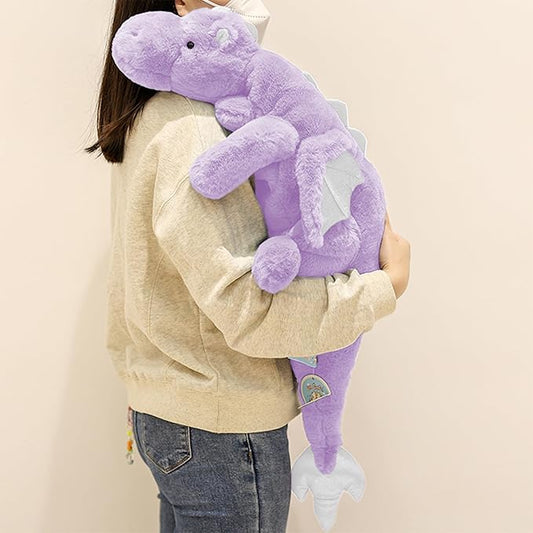 ARELUX Large 37in Cute Dragon Stuffed Animals Plush Toy Soft Purple Pterosaur Plushie Giant Fuzzy Dinosaur Pillow Plushies with Wings Cuddly for Friends Family Member