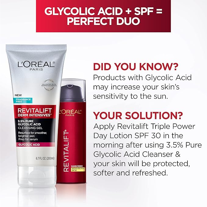L'Oreal Paris Revitalift 3.5% Pure Glycolic Acid Brightening Cleansing Gel wth Salicylic Acid 6.7 fl oz,(Pack of 2)