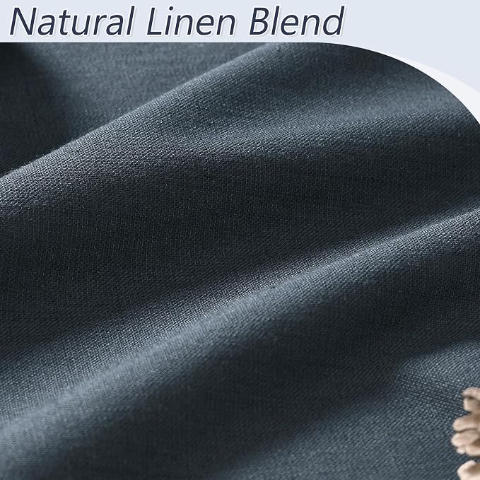 Guken Vintage Blue 100% Blackout Linen Curtains 108 Inch Length 2 Panels Set for Living Room Bedroom Back Tab Rod Pocket Thermal Insulated Black Out Drapes Room Darkening Window Curtains