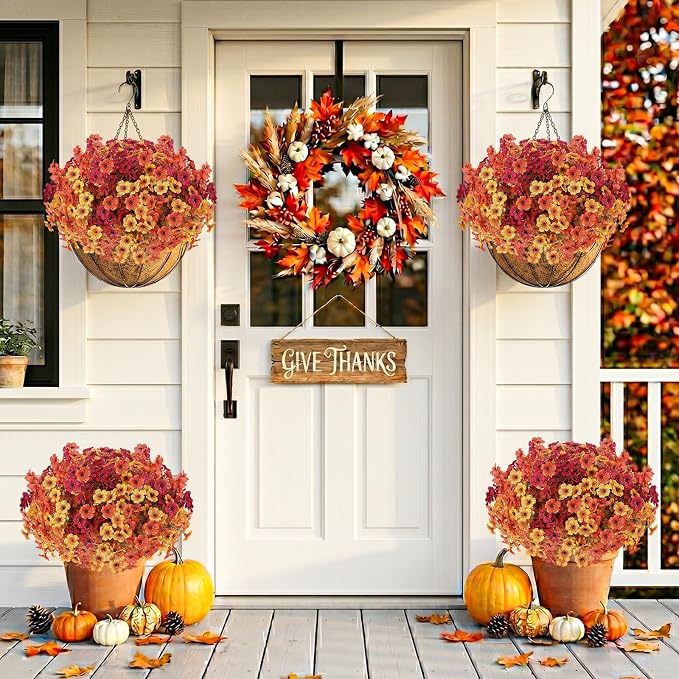 Artificial Flowers Fake Plants for Outdoors Spring Decoration, 13 Bundles Silk Realistic UV Resistant Faux Flowers for Outside Planter Porch Yard Patio Garden Home Indoor, Orange Mixed | Fake Plants Silk Realistic UV Resistant Faux Flowers for Outside ...