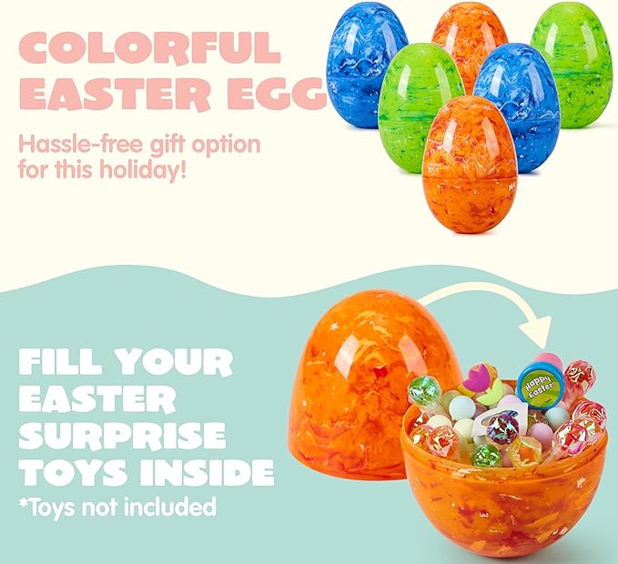 JOYIN 6 Pcs Large Marble Easter Eggs, 6 Inches Jumbo Plastic Eggs Fillable for Easter Themed Hunt Basket Stuffers Fillers Filling Treats Party Favor Classroom Prize Supplies
