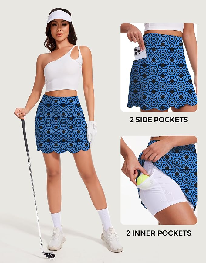 Skorts for Woman with Pockets 16" Golf Athletic Skirts Scalloped Hem Tennis Skirt Dressy Casual