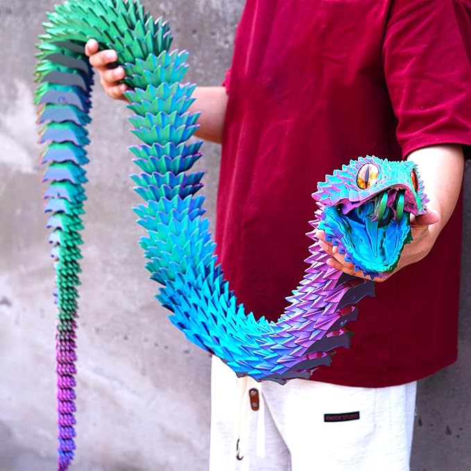 Super Large 3D Printed snake with a movable mouth,47.4inch,Flexible Realistic Articulated Animal Fidget Toys,Mystery Figurines Gifts ,Executive Desk Décor and Festival Collectible (colorfulA 79inch)