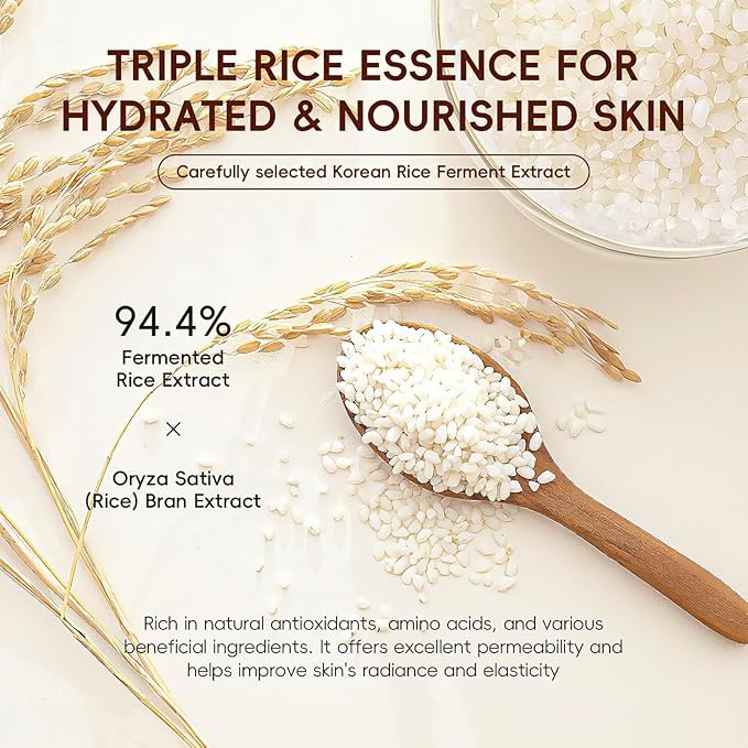 15PC Luxury Rice Korean Skin Care Set Gift Kit for Women, Glass Skin | Luxury rice skincare gift set with cleanser, toner, serum, sunscreen, eye masks, brush, headband, bag & card for glass glow