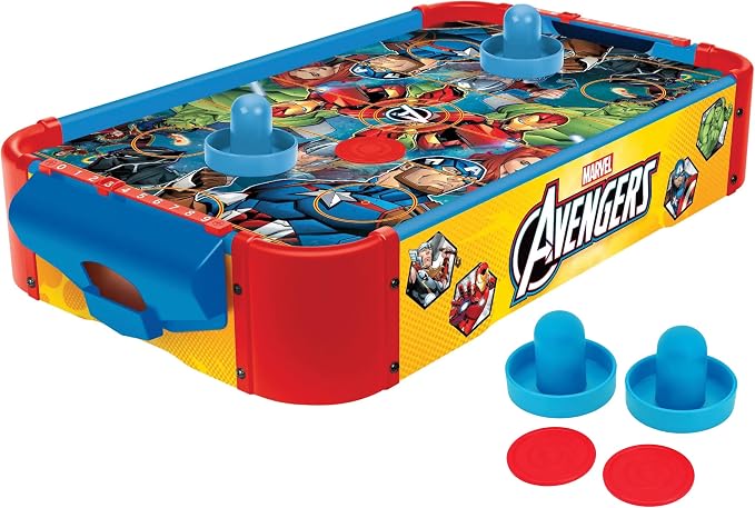 Marvel Avengers Air Hockey Table for Kids - Wooden Tabletop Game with Puck, Pushers & Air Flow System - Marvel Licensed - Kids 4+