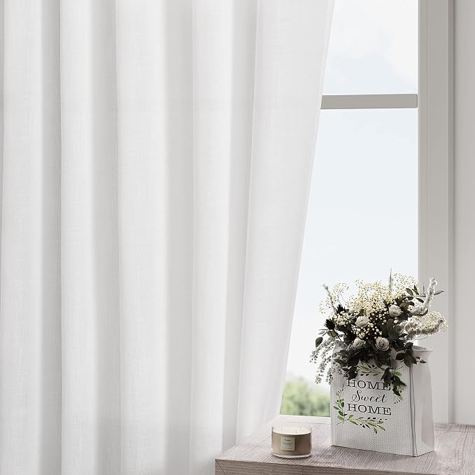 White Linen Curtains 80 inches Long for Bedroom Back Tab Light Filtering Privacy Sheer Curtains Modern Farmhouse Coastal Decor White Cotton Textured Gauze Curtain 2 Panel Set 38x80 for Living Room