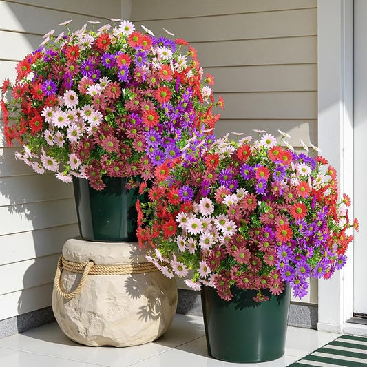 Alupssuc 40 Bundles Artificial Daisies Flowers Fake Silk Plant for Indoor Outdoor Decor, UV Resistant No Fade Faux Spring Flowers for Garden, Porch & Patio Decoration,RedPurpleBrownPink