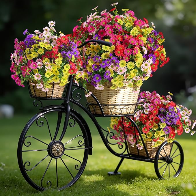 Alupssuc 30 Bundles Artificial Daisies Flowers Fake Silk Plant for Indoor Outdoor Decor, UV Resistant No Fade Faux Spring Flowers for Garden, Porch & Patio Decoration,RedRosyPurpleYellowPink