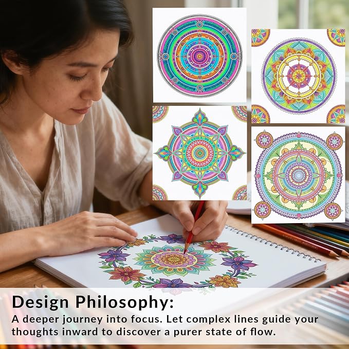 FUNLAVIE Adult Coloring Book - Mandala Coloring Books for Adults Relaxation and Teens Stress Relief, Large Print Spiral Bound Coloring Book for Women,Mandalas Style Mindfulness Stress-Free Patterns