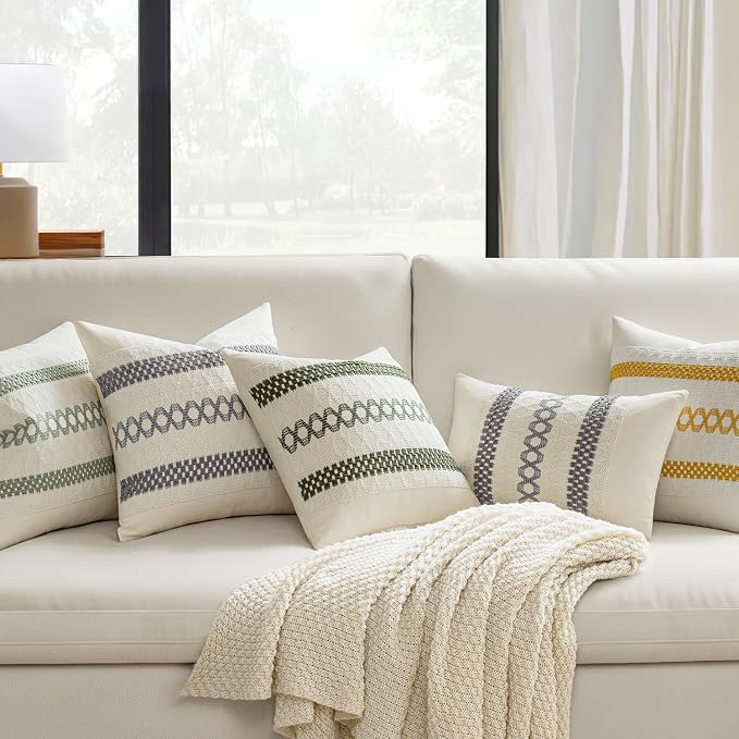 MIULEE Set of 2 Gray Boho Decorative Pillow Covers 20x20 Inch | Farmhouse Couch Throw Pillows, Modern Spring Cotton Cushion Covers, Macrame Woven Home Decor for Bed Sofa Chair